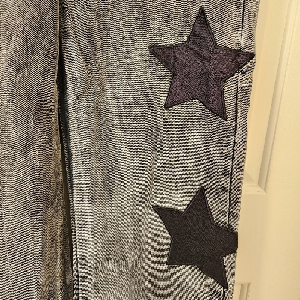 Hot Topic Black Star Grommet Wide Leg Denim Pants Jeans Grunge Goth Punk Size 7 - Picture 8 of 17
